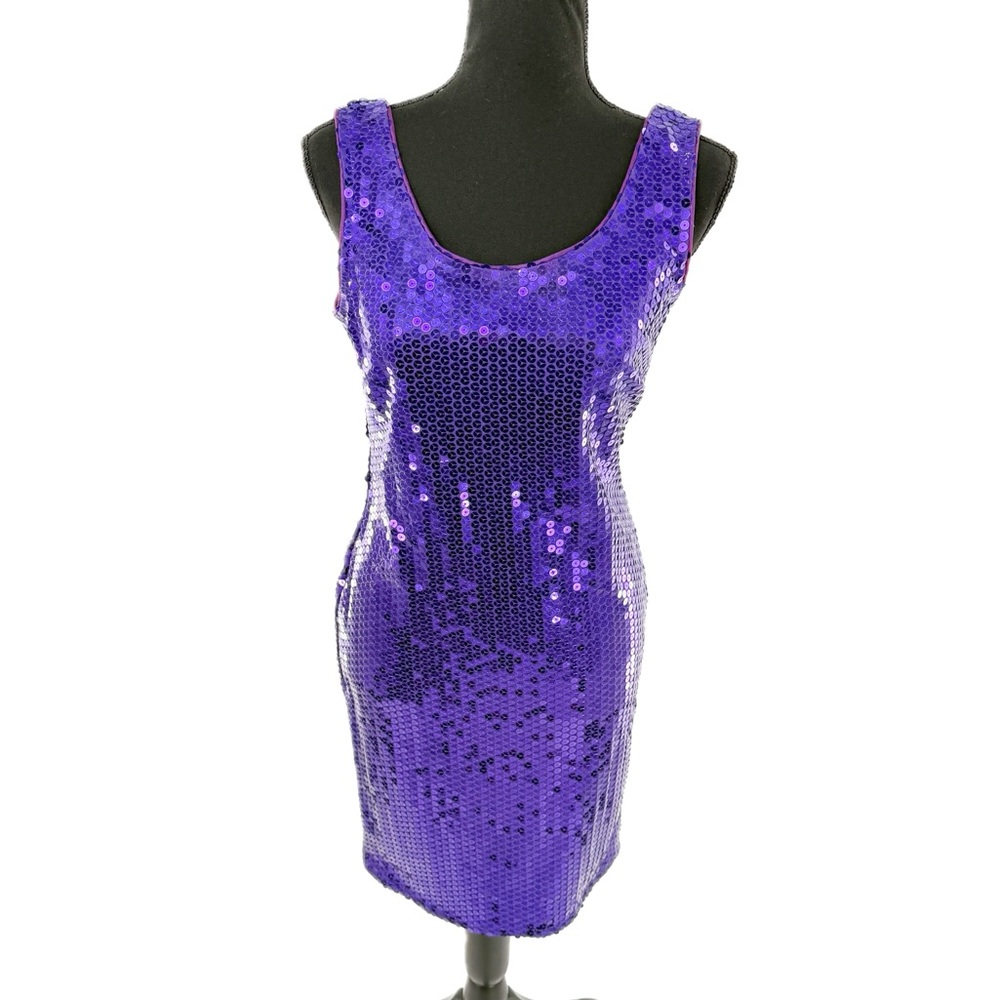 GlenRob Purple Sequined Sheath Dress Bodycon Low-Cut Back Size 7/8 Vintage 90’s - Picture 14 of 17